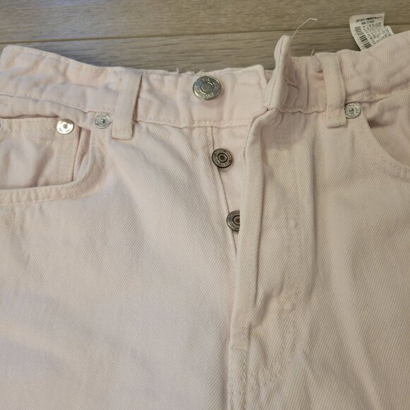 Zara Women's Light Pink Denim Straight Leg Jeans Frayed Hem & Button Fly Sz 4 - Picture 4 of 8